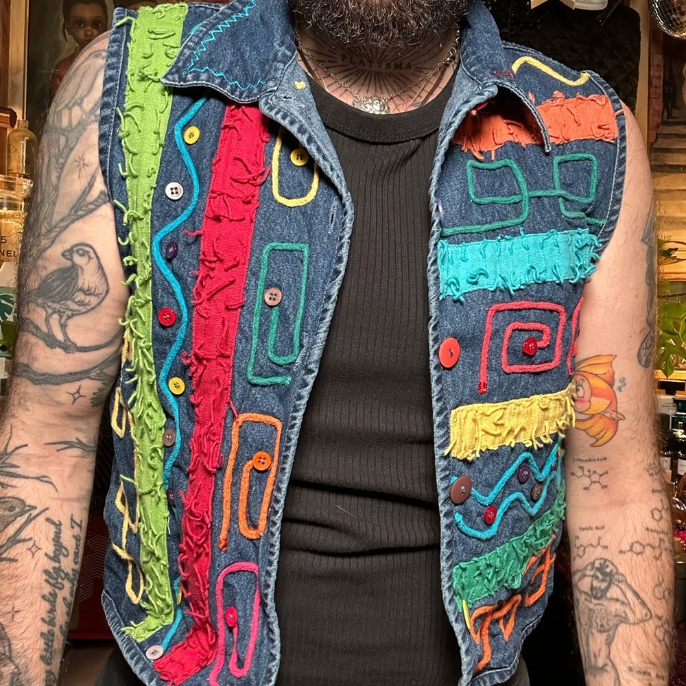 Vibrant Multicolor Denim Vest - Picture 3 of 9